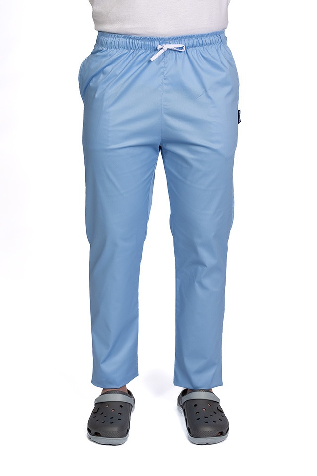 Pantaloni medicali bleu cu elastan,barbati, cu snur in talie si doua buzunare laterale